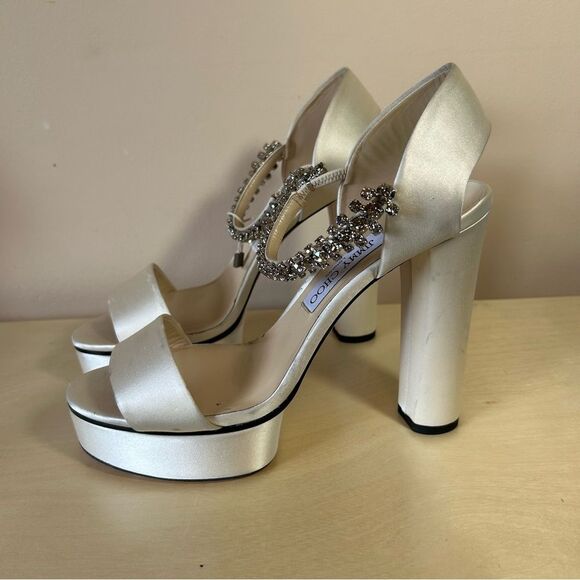 Jimmy Choo Ivory White Satina Platform Sandals 40.5 - Picture 3 of 16